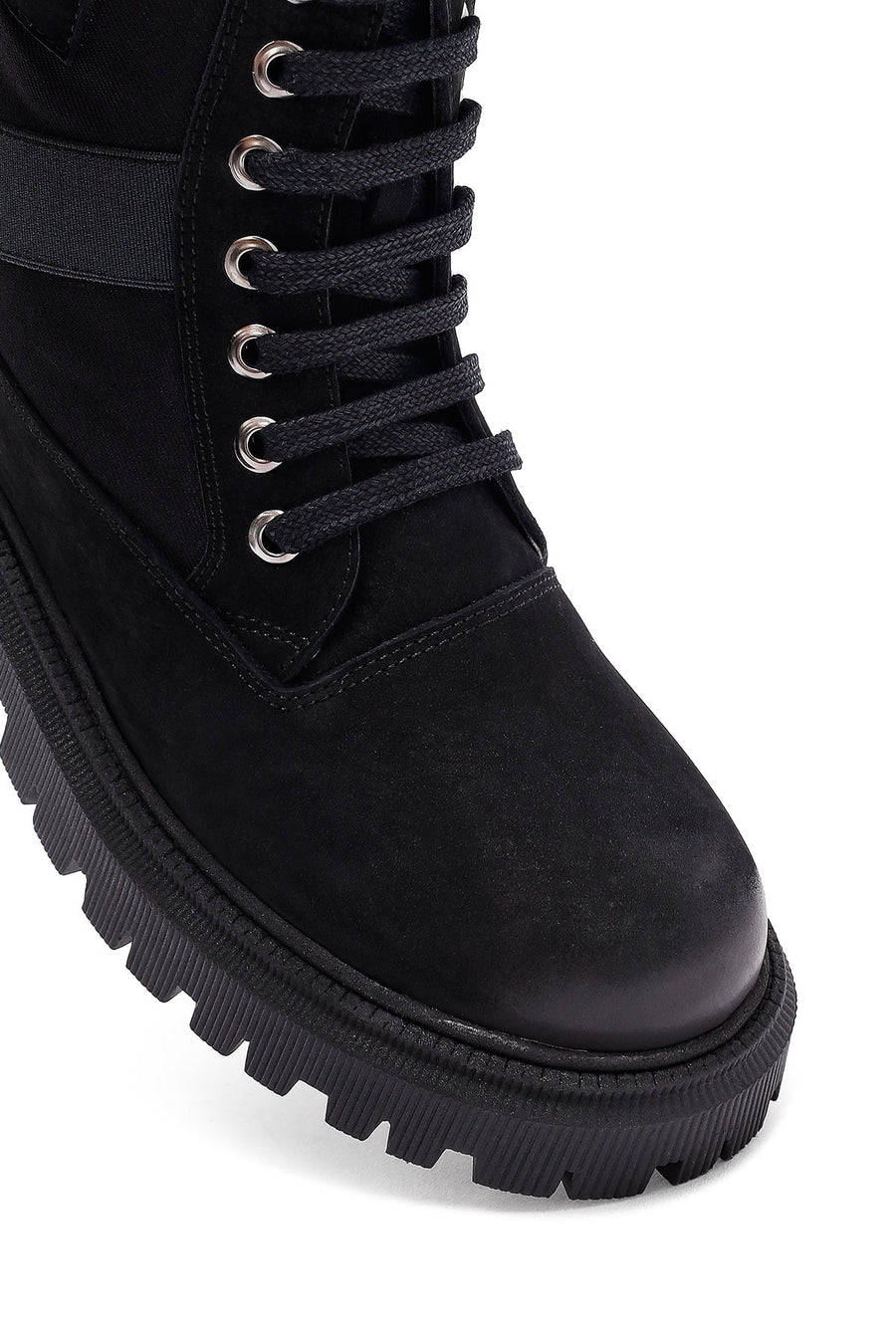 Woman Black Zippered Leather Postal Boots