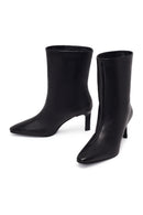 Woman Black Thin High-Heeled Leather Boots | Derimod