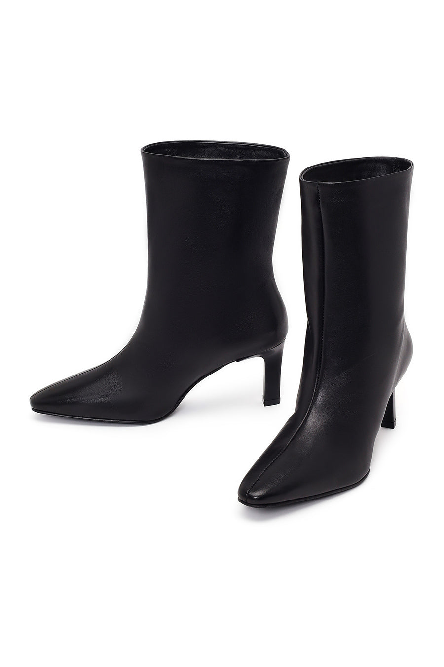 Woman Black Thin High-Heeled Leather Boots