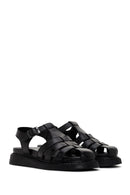 Women's Black Strappy Leather Comfort Sandals | Derimod