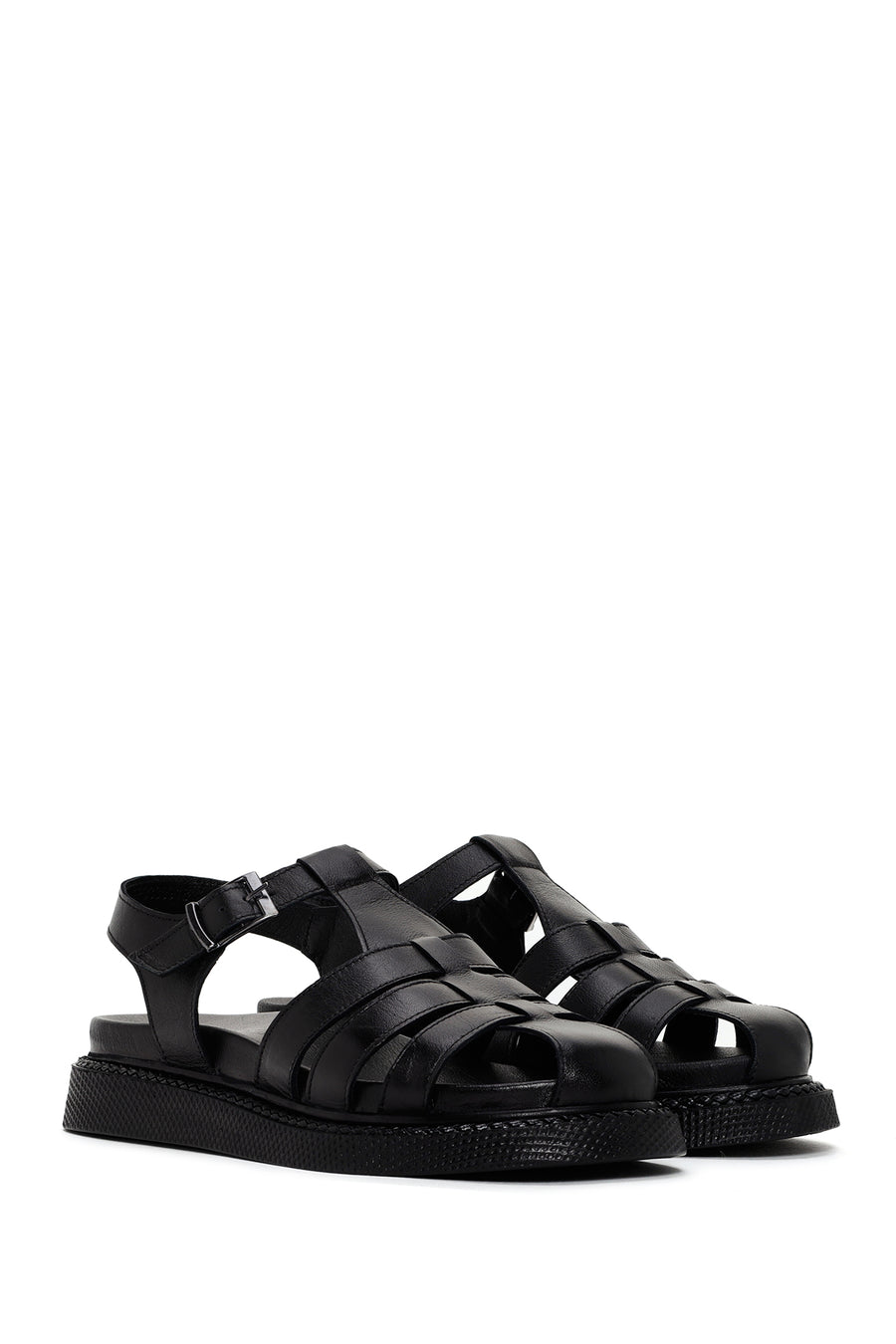 Women's Black Strappy Leather Comfort Sandals