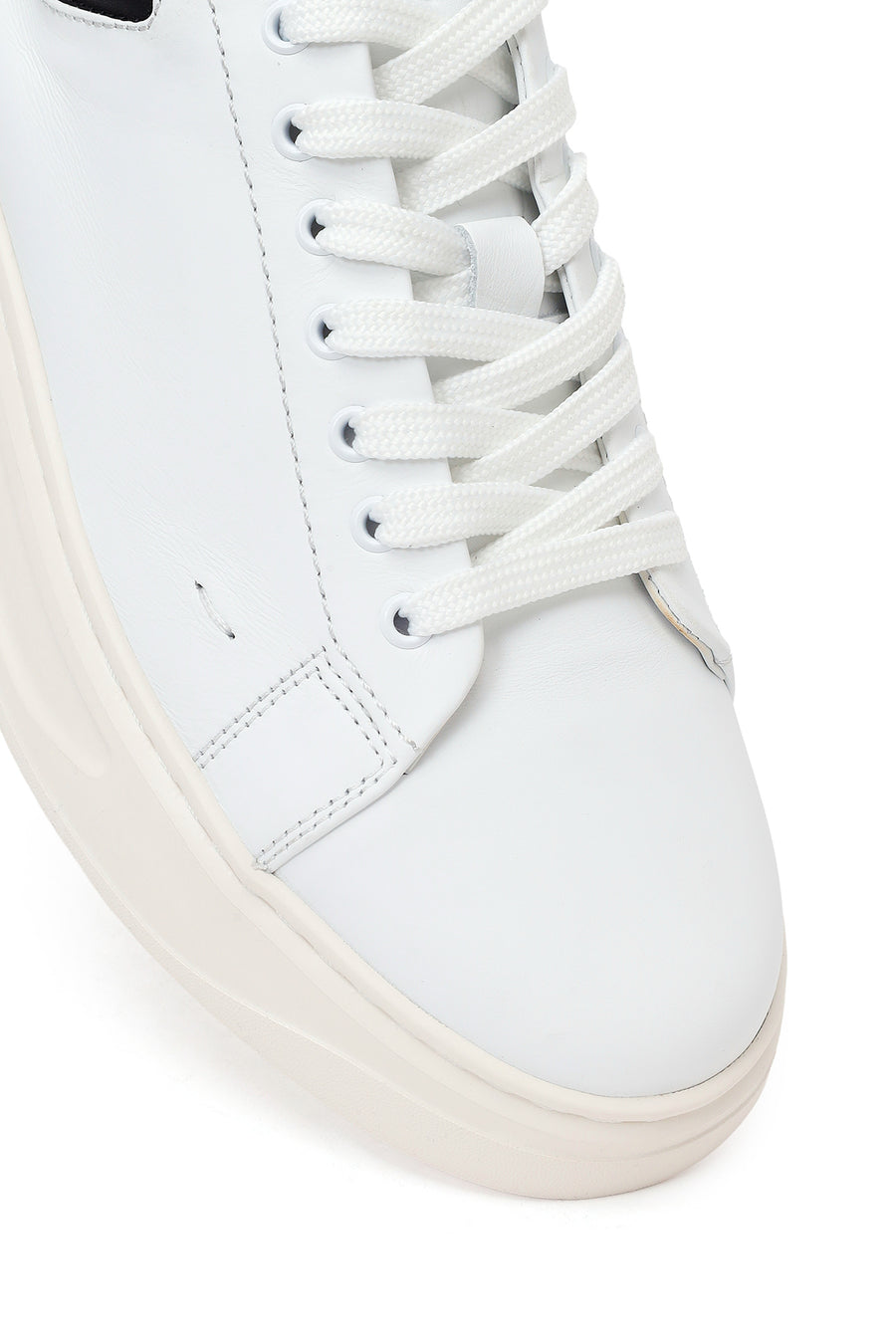 Erkek Beyaz Bağcıklı Deri Sneaker