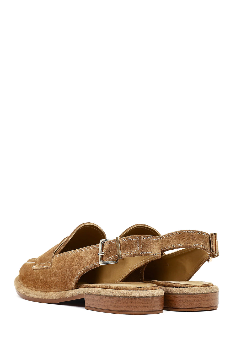 Women's Beige Backless Suede Leather Loafer