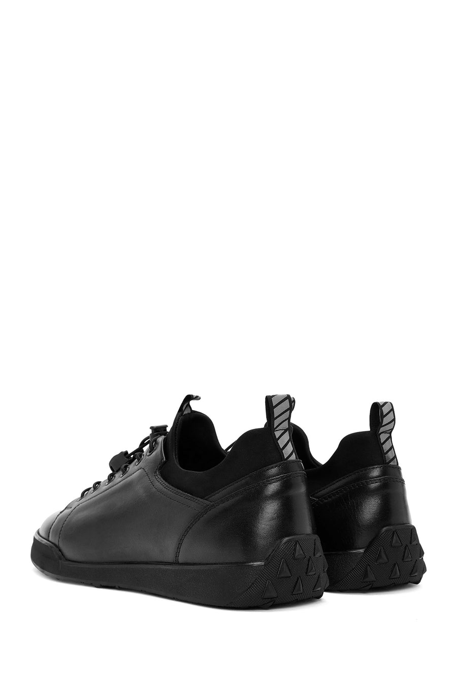Erkek Siyah Bağcıklı Deri Sneaker