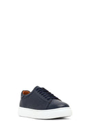 Men's Navy Blue Lace-Up Thick Sole Leather Sneaker | Derimod