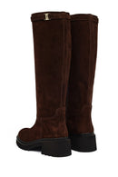 Women's Brown Zip-Up Chunky Sole Suede Leather Boots | Derimod