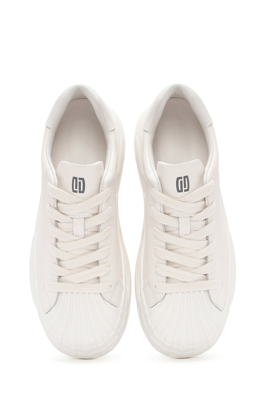 Erkek Beyaz Bağcıklı Deri Sneaker