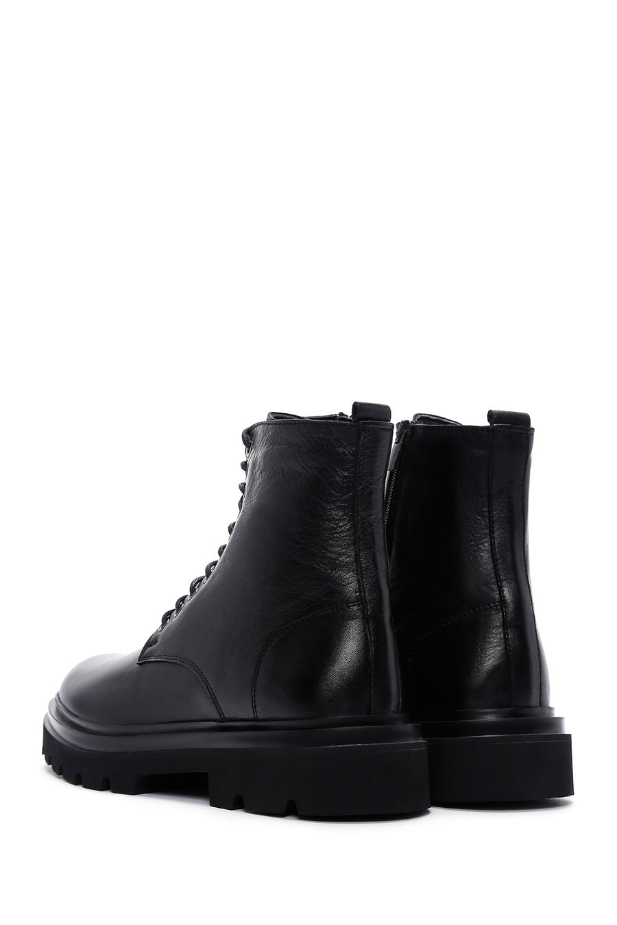 Men's Black Zippered Leather Casual Boots
