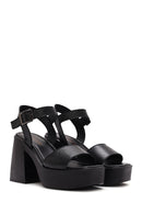 Women's Black Ankle Buckle Platform Chunky High Heel Leather Sandals | Derimod