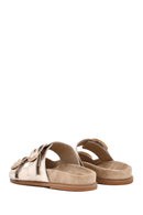 Women's Gold Buckled Metallic Leather Slippers | Derimod