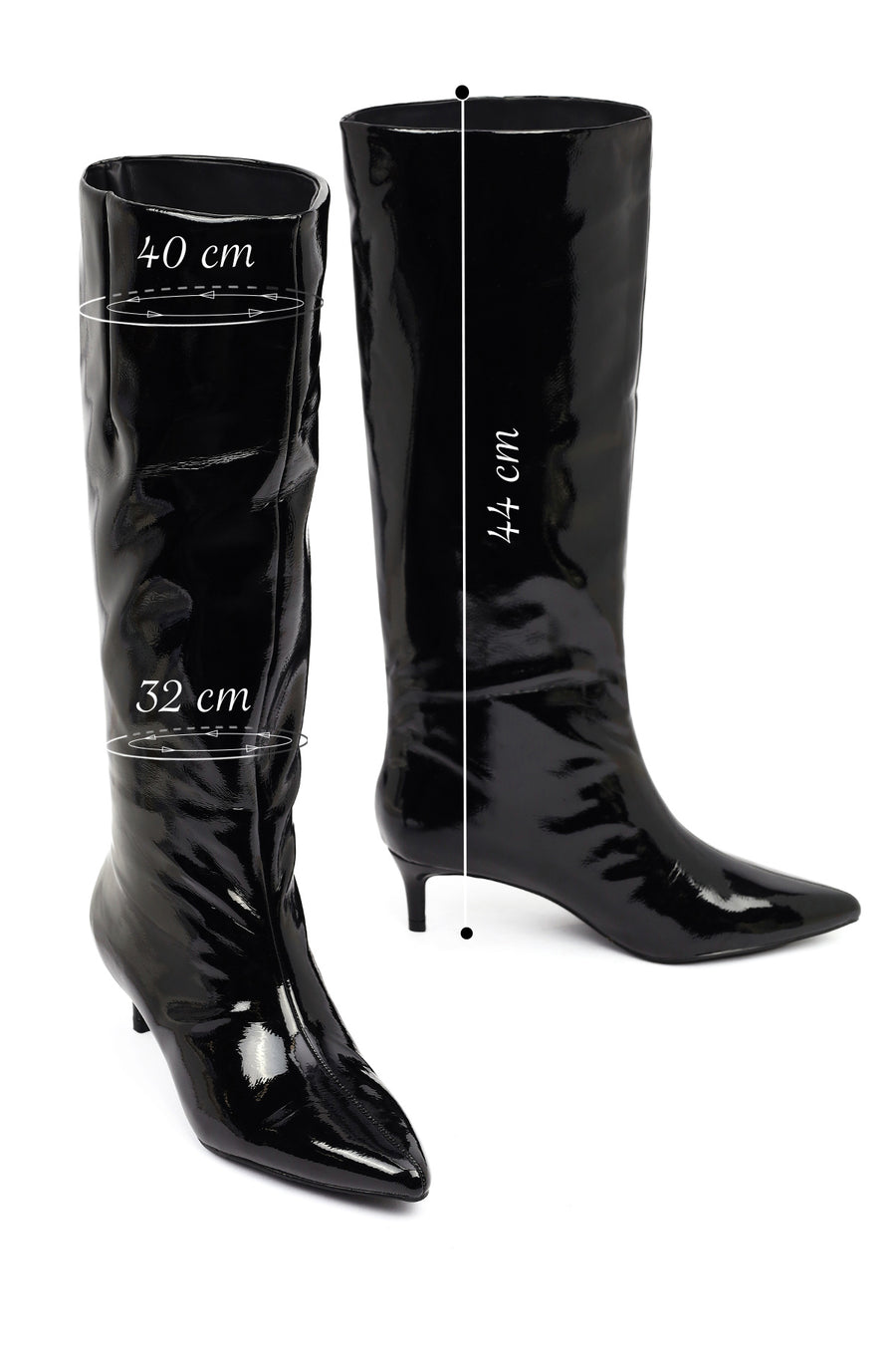 Woman Black Short Thin-Heeled Patent Leather Boot