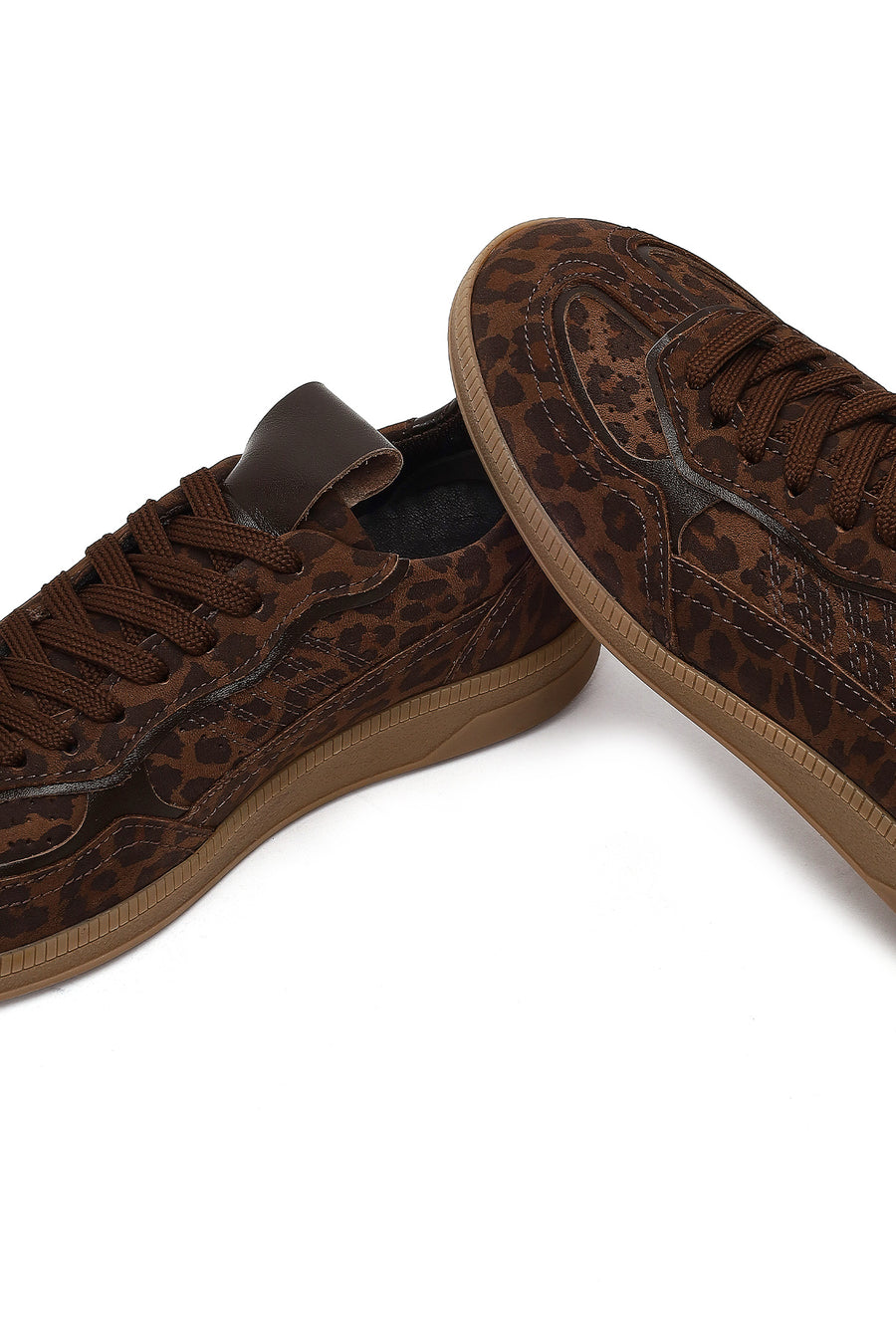 Woman Brown Lace-Up Leopard Print Suede Leather Sneaker