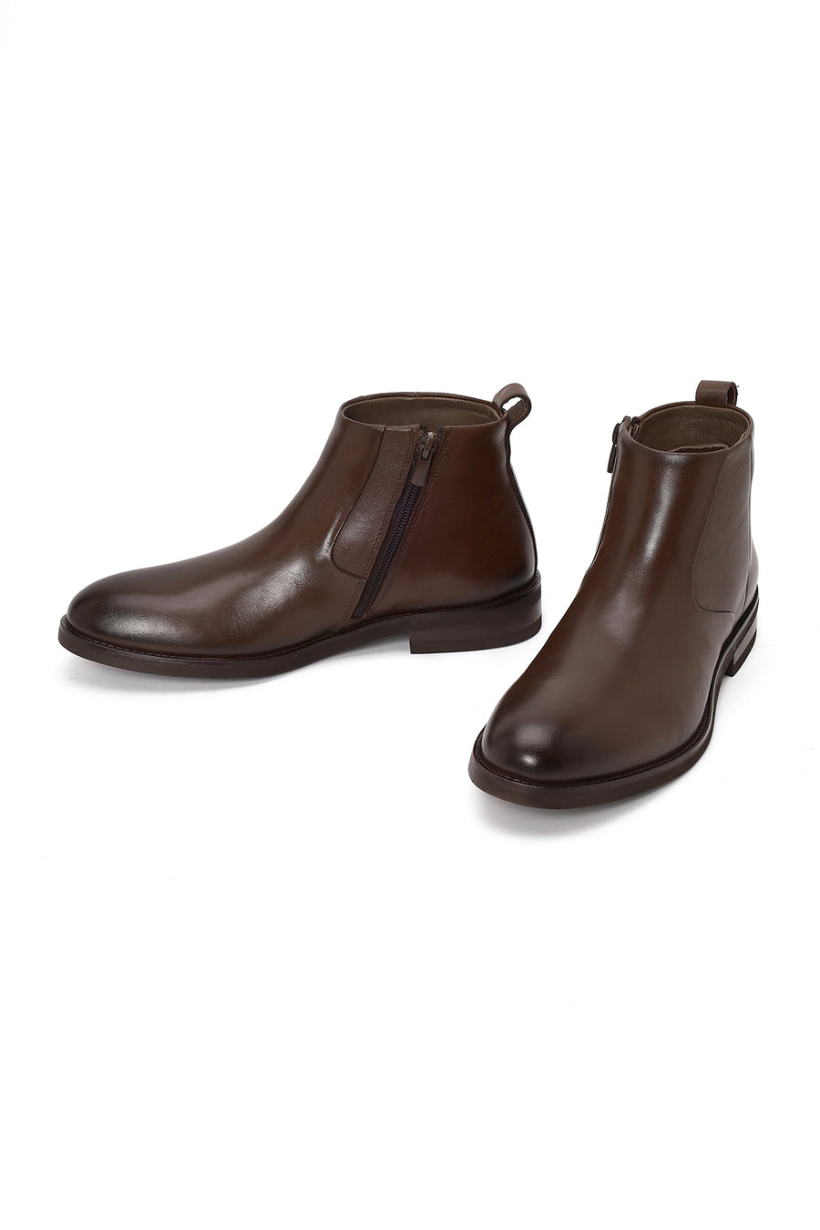 Derimod Black Male Brown Zip Closure Leather Boots