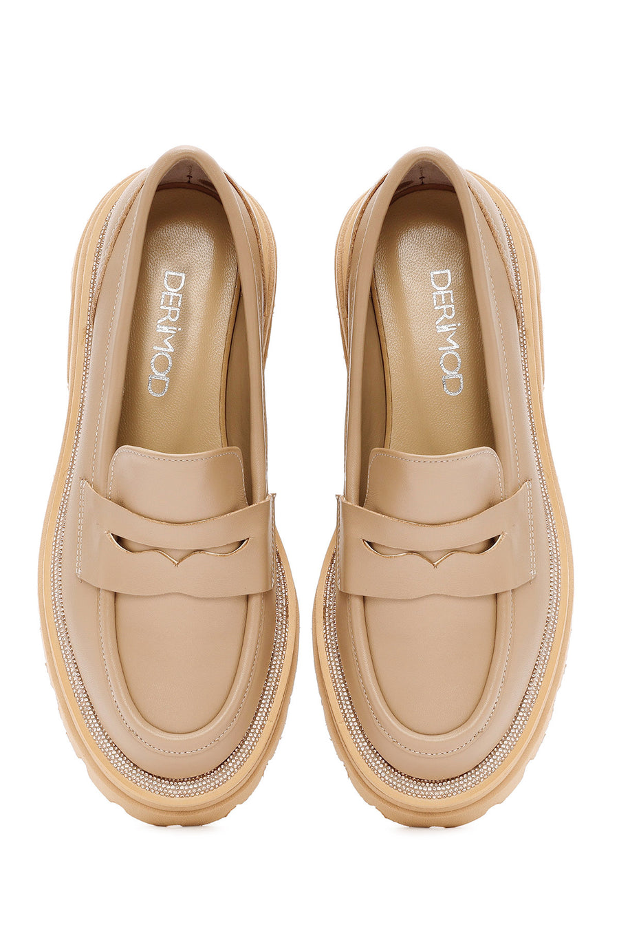 Women's Beige Thick Soled Leather Masculine Loafer