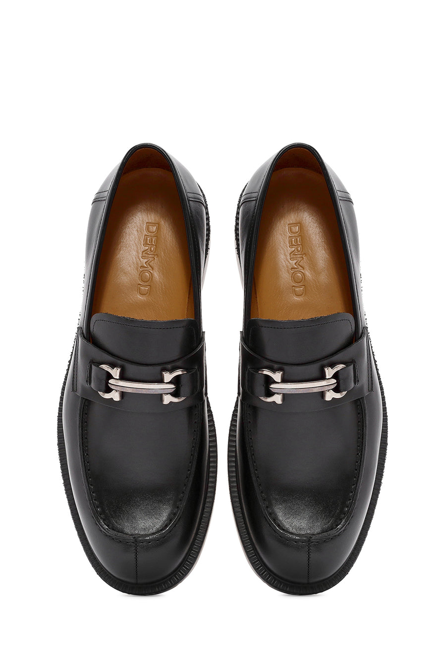 Men's Black Buckle Detailed Leather Casual Loafer