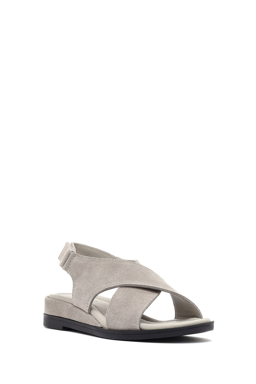 Women's Grey Ankle Strap Thick Sole Suede Leather Sandals