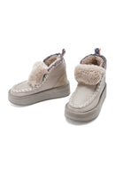 Women's Grey Thick-Soled Fur-Lined Leather Boots | Derimod