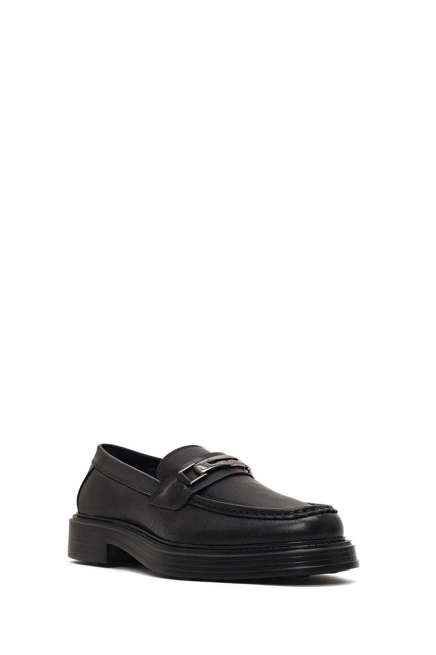 Men's Black Buckled Thick-Soled Leather Loafer