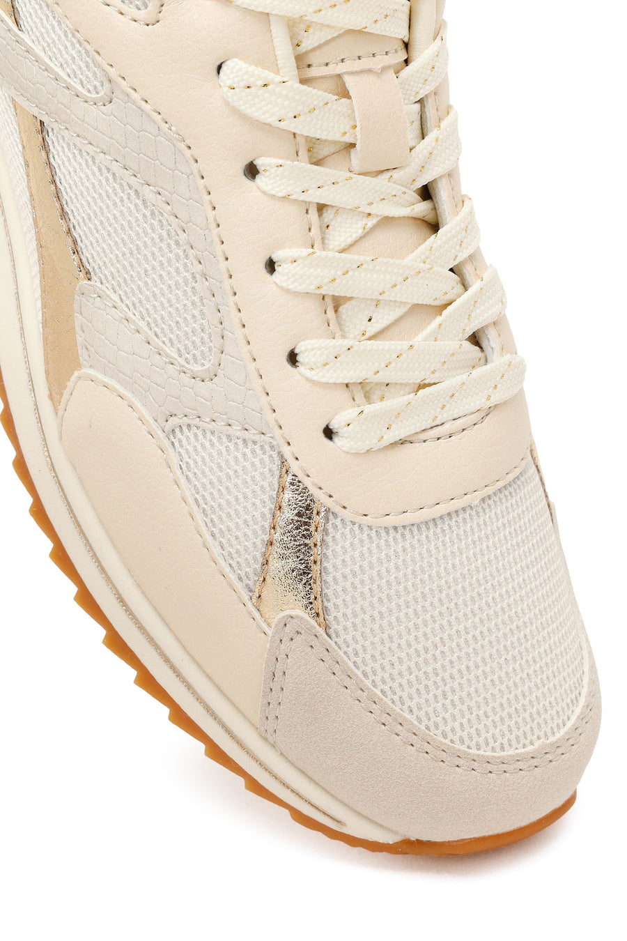 Women's Beige Lace-Up Sneakers