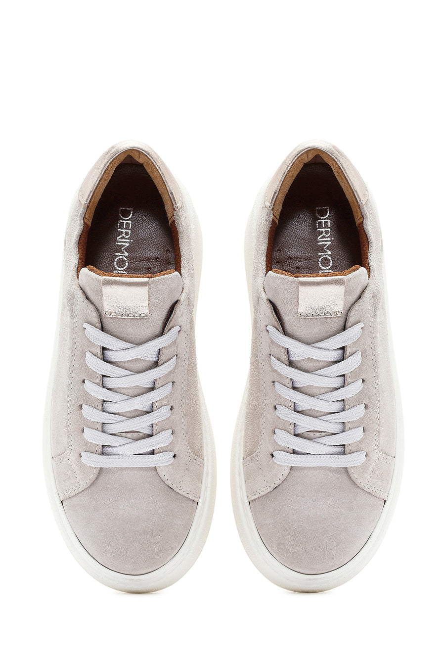 Women's Beige Lace-Up Chunky Sole Suede Leather Sneakers