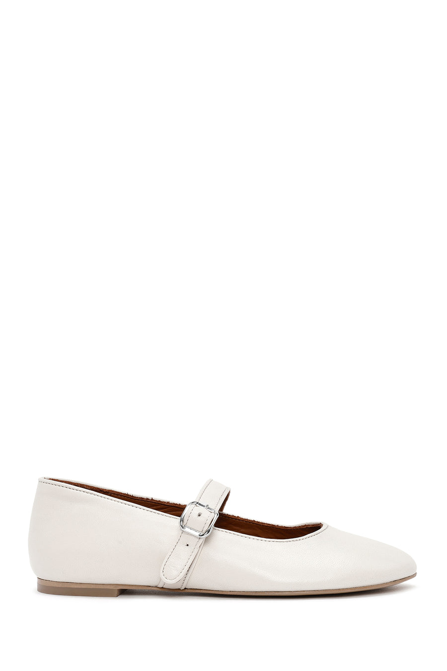 Women's White Buckled Leather Ballerinas