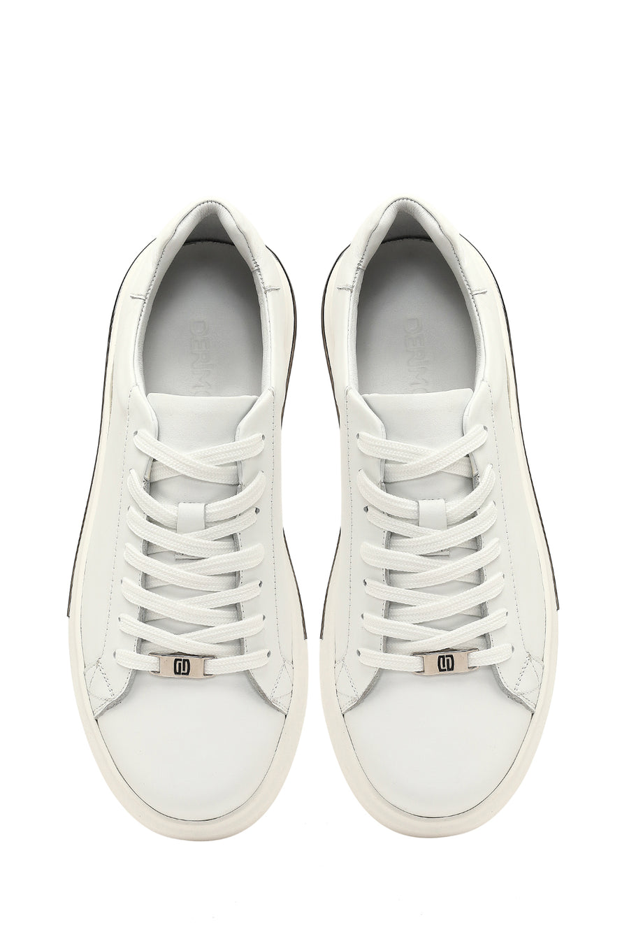Men's White Lace-Up Thick-Soled Leather Sneaker