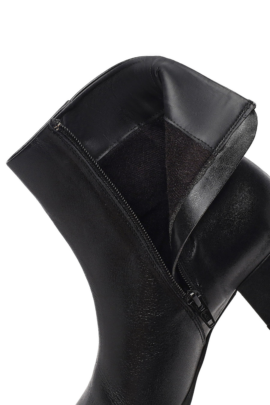 Woman Black Zippered Low Heeled Shoes Leather Boat