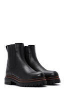 Woman Black Thick Sole Leather Chelsea Boots | Derimod
