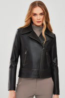 Rapsodi Women's Black Leather Jacket | Derimod