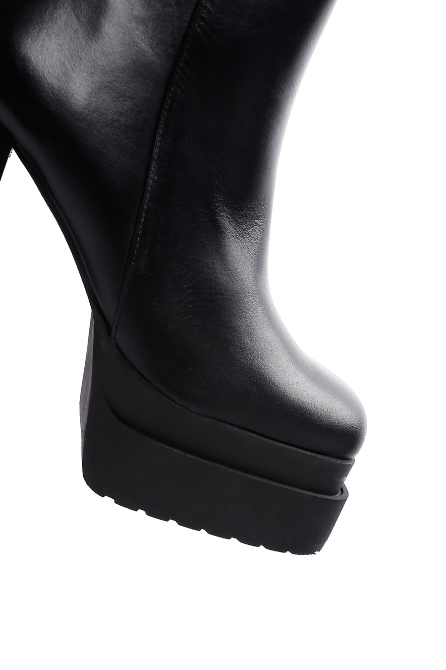 Women's Black Leather Platform High Heel Boots