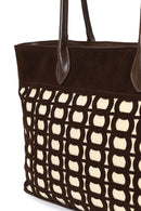 Woman Brown Patterned Suede Shoulder Bag | Derimod