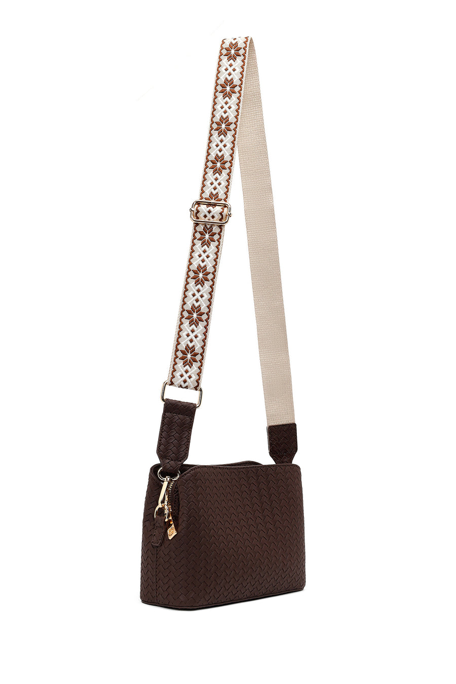 Woman Brown Long-Strap Printed Crossbody Bag
