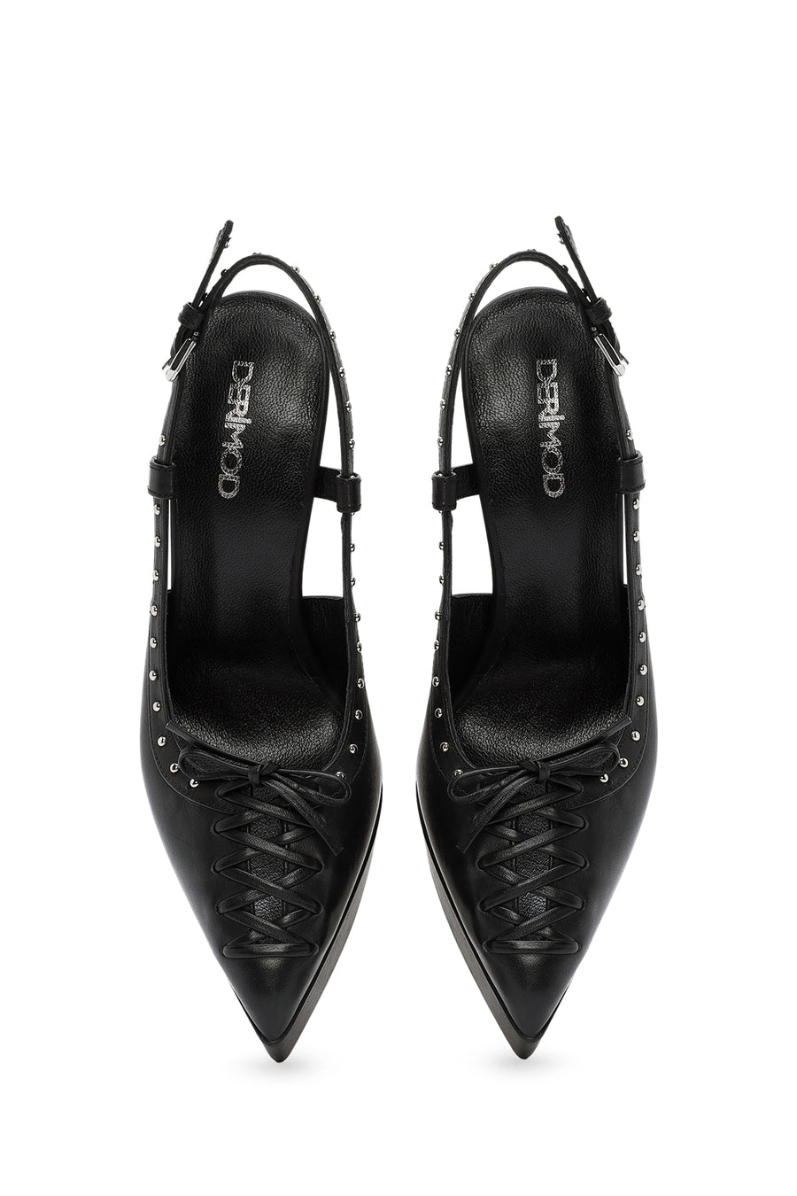Women's Black Slingback Platform High Heel Leather Shoes