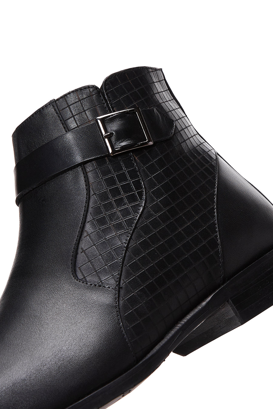 Men's Black Buckle Detailed Leather Classic Zipper Boots