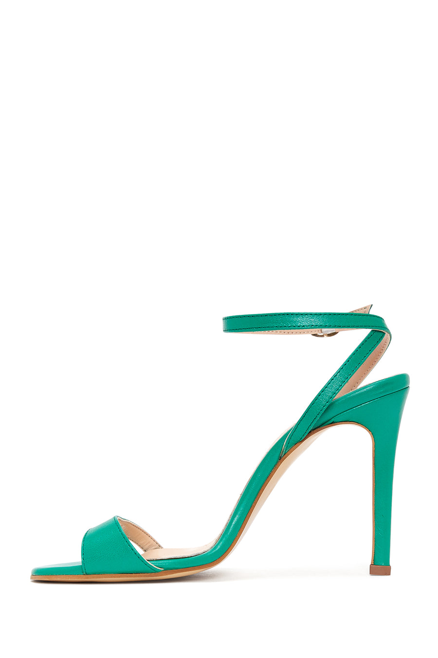 Women's Green Leather Heeled Sandals