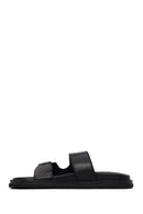 Woman Black Double-Buckle Leather Slipper | Derimod