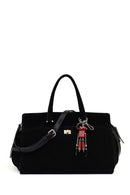 Women's Black Long Strap Suede Shoulder Bag with Accessories | Derimod