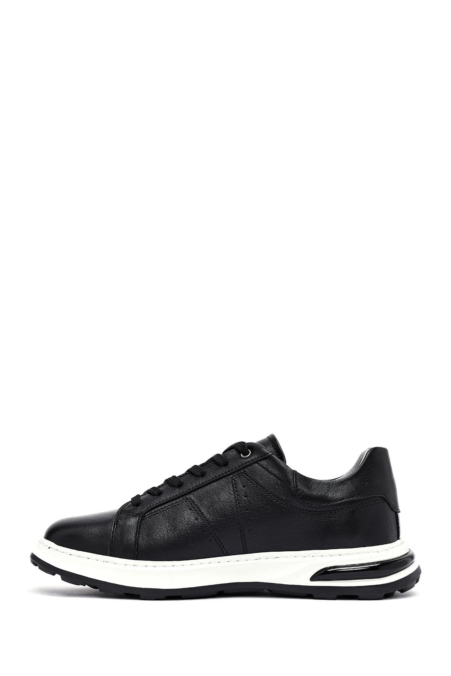 Men's Black Lace-up Thick-Sole Leather Sneaker