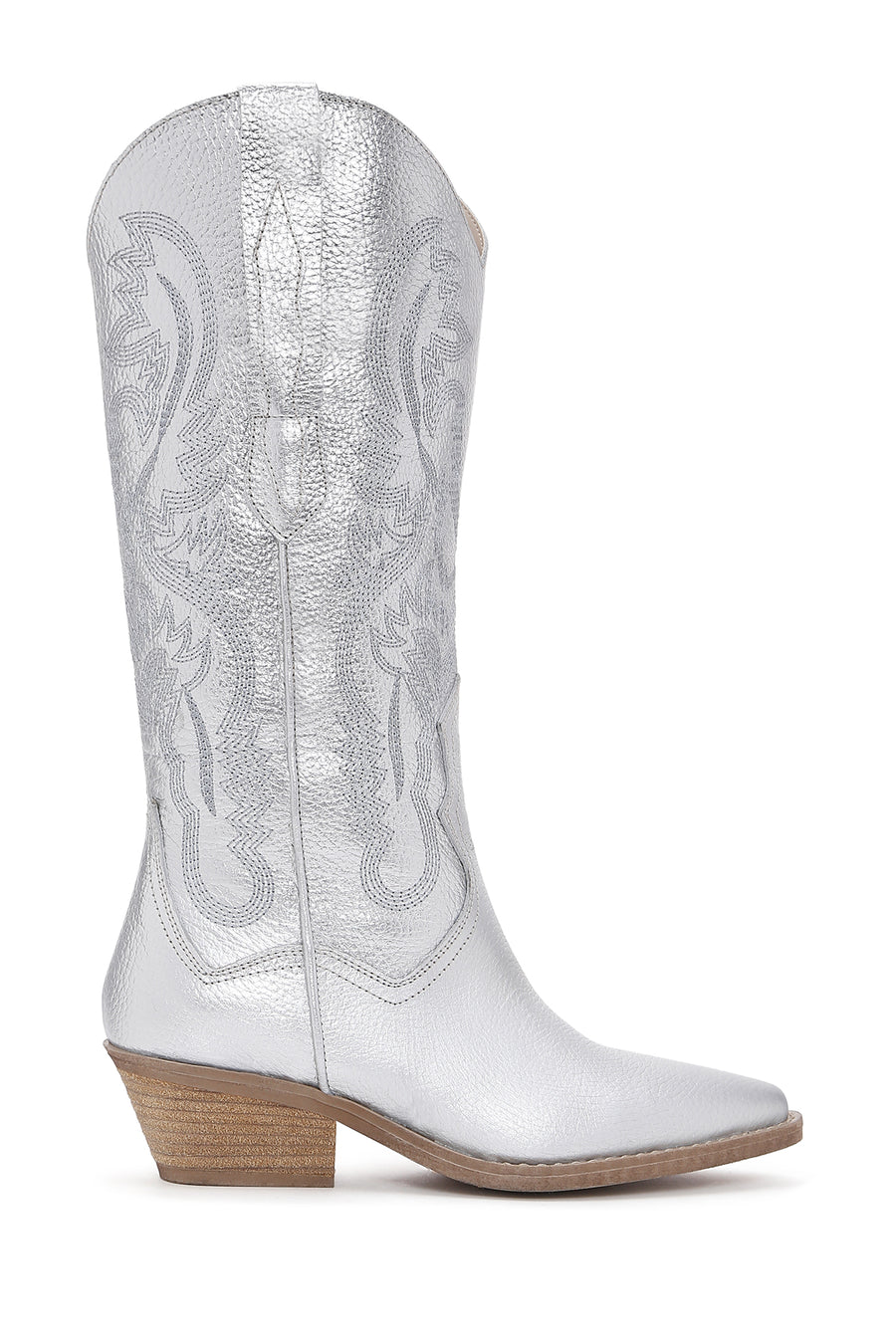 Women's Silver Leather Patterned Cowboy Boots 22WFD195432 | Derimod