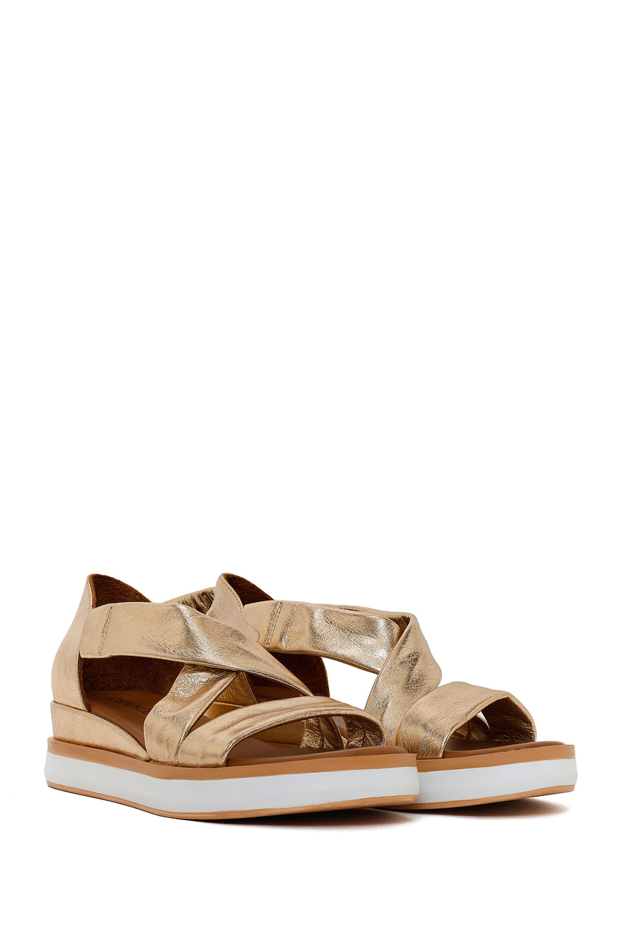 Women's Gold Chunky Metallic Leather Sandals