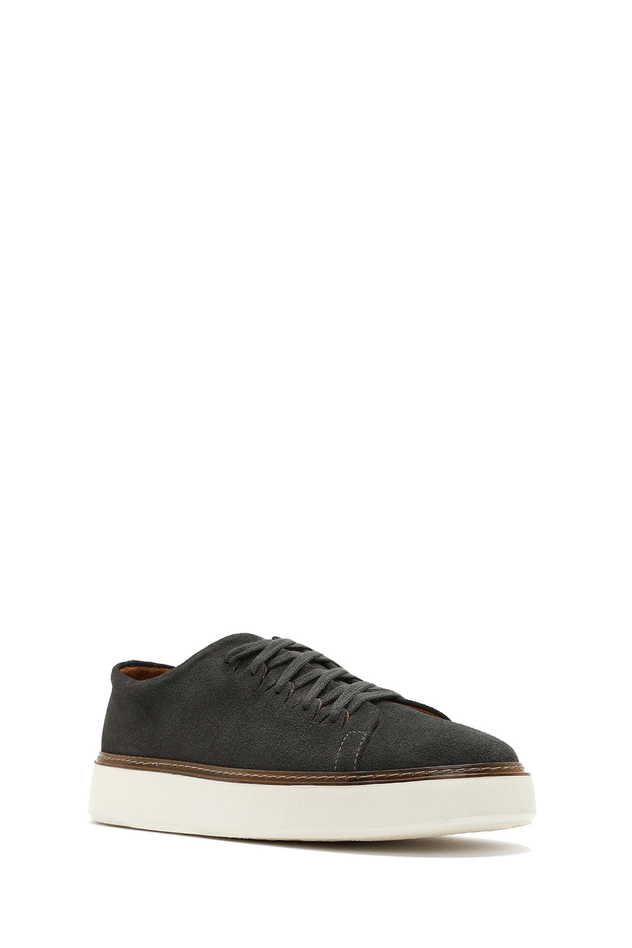 Men's Green Lace-Up Thick-Sole Suede Leather Sneakers