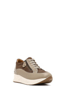 Women's Mink Lace-Up Thick-Soled Leather Sneaker | Derimod