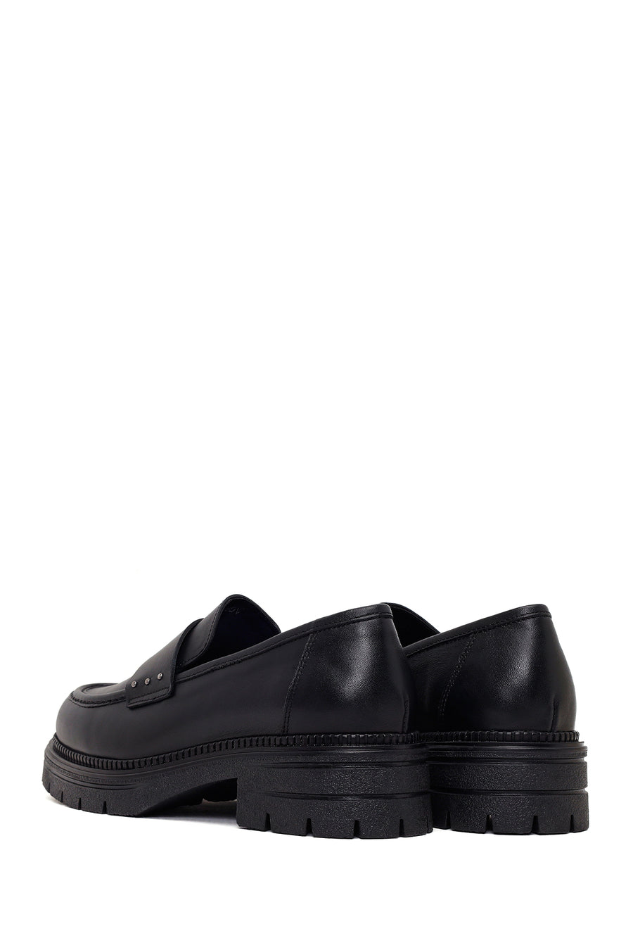 Woman Black Thick-Soled Leather Masculine Loafer