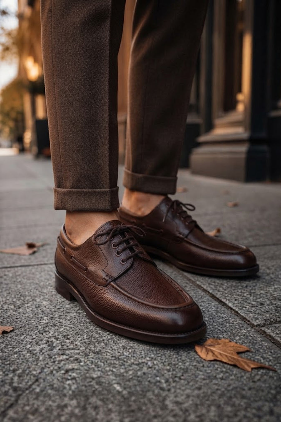 Male Brown Lace-up Thick-Soled Leather Casual Shoes