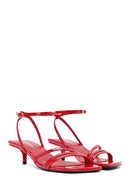 Women's Red Ankle Strap Heeled Patent Leather Sandals | Derimod