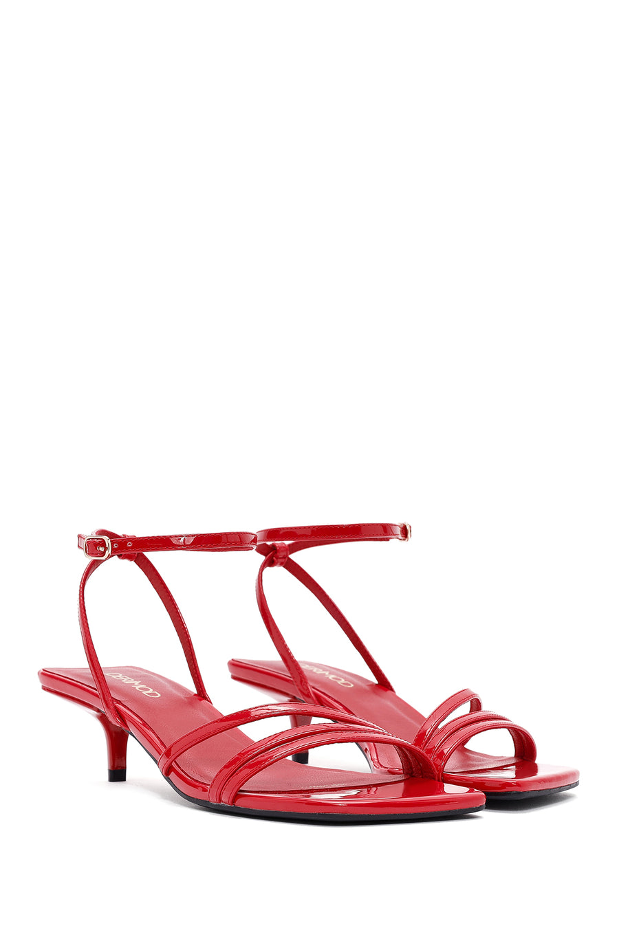 Women's Red Ankle Strap Heeled Patent Leather Sandals