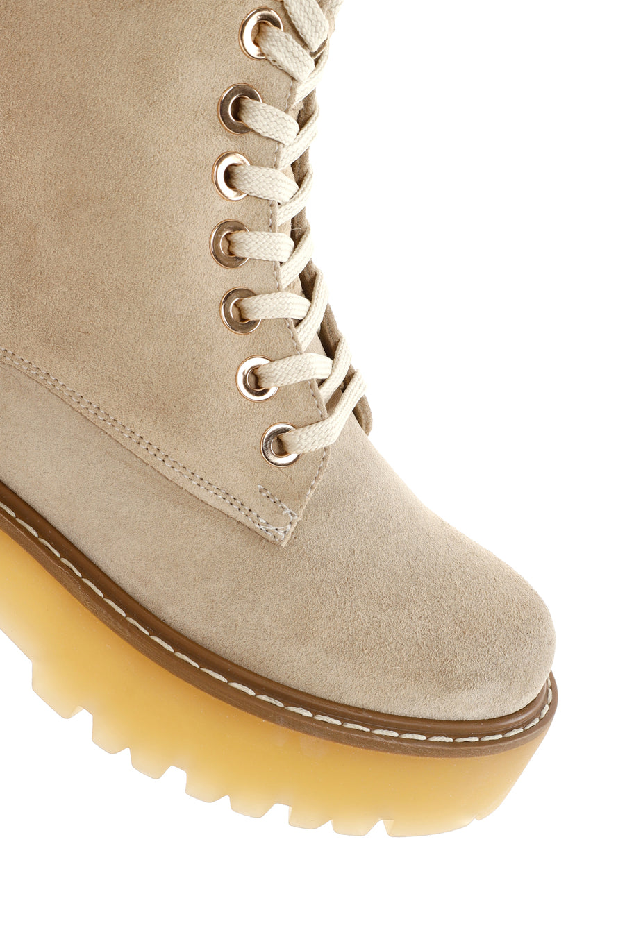 Women's Beige Thick Soled Zippered Suede Leather Boots
