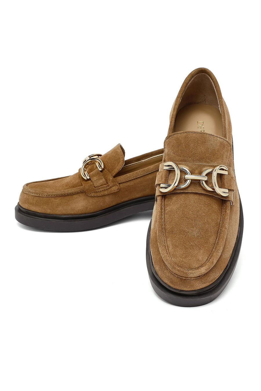 Kadın Taba Tokalı Süet Deri Maskülen Loafer