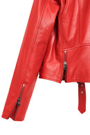 Newage Women's Red Slim-Fit Biker Leather Jacket | Derimod
