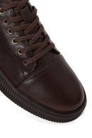 Erkek Kahverengi Bağcıklı Deri Sneaker | Derimod